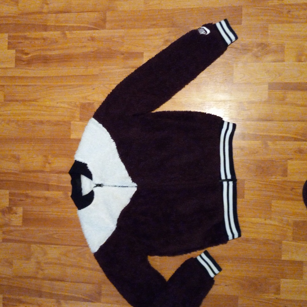 Nike Womens Size Small Sherpa Bomber Jacket Fleece Brown/Burgundy White